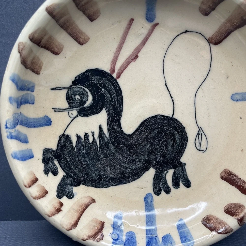 Vtg Midcentury Folk Art Pottery Skillet Bowl European Kitchen Wall Hand Painted‎